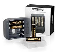 Henreepow AA 1.5V Lithium Rechargeable Battery, Real High Capacity 3000mWh(2000mAh) Li-ion AA Batteries with 1.8H Individual Fast Charger,1600 Cycles, Long Lasting, Constant Output (4 Pack-Black)