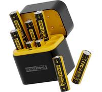 HENREEPOW Rechargeable Lithium AA Batteries, 8-Pack with Integrated Charging Storage Box, 3600mWh 1.5V Constant Output, Long Lasting Rechargeable Li-ion Batteries with Cycle Times up to 1600x