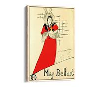 Henri De Toulouse Lautrec May Belfort Canvas Floater Frame Print Picture Art - Light Oak Frame 12 inch wide x 18 inch high
