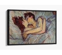 Henri Lautrec In Bed The Kiss Love Canvas Floater Frame Print Picture Art - Black Frame 12 inch wide x 8 inch high