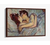Henri Lautrec In Bed The Kiss Love Canvas Floater Frame Print Picture Art - Walnut Frame 30 inch wide x 20 inch high