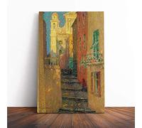 Henri Le Sidaner Street Steps Canvas Print | Gallery Wrapped 30mm Frame Wall Art | 24x16 inches | Ready to Hang | Modern Cityscape Picture | Living Room Bedroom Lounge Office