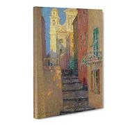 Henri Le Sidaner Street Steps Canvas Print | Gallery Wrapped 30mm Frame Wall Art | 30x20 inches | Ready to Hang | Modern Cityscape Picture | Living Room Bedroom Lounge Office