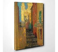 Henri Le Sidaner Street Steps Canvas Print | Gallery Wrapped 30mm Frame Wall Art | 30x20 inches | Ready to Hang | Modern Cityscape Picture | Living Room Bedroom Lounge Office