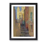 Henri Le Sidaner Street Steps Classic Painting Framed Print | A2 Black Framed Wall Art | Ready to Hang | Classic Cityscape Picture | Living Room Bedroom Lounge Office