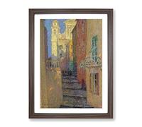 Henri Le Sidaner Street Steps Classic Painting Framed Print | A2 Walnut Framed Wall Art | Ready to Hang | Classic Cityscape Picture | Living Room Bedroom Lounge Office