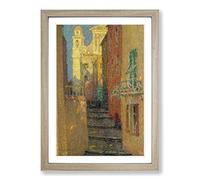 Henri Le Sidaner Street Steps Framed Print | A2 Oak Framed Wall Art | Ready to Hang | Modern Cityscape Picture | Living Room Bedroom Lounge Office