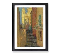 Henri Le Sidaner Street Steps Framed Print | A2 Oak Framed Wall Art | Ready to Hang | Modern Cityscape Picture | Living Room Bedroom Lounge Office