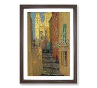 Henri Le Sidaner Street Steps Framed Print | A2 Walnut Framed Wall Art | Ready to Hang | Modern Cityscape Picture | Living Room Bedroom Lounge Office