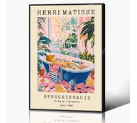 Henri Matisse Canvas Wall Art, Funny Animal Bathroom Poster, Cute Seal In Bathtub Funny Print, Pink Dopamine Bathroom Wall Decor, Tropical Botanical and Flowers Picture 40x60cm Wrapped Canvas