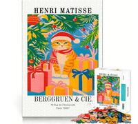 Henri Matisse Christmas Cat Art Print 1000 Piece Jigsaw Puzzles for Teenagers Brain Exercise Bright Color Pattern Build (50x75cm)