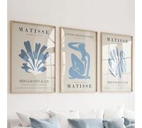 Henri Matisse Exhibition Wall Art Prints, Set of 3 Blue Abstract Designs, Vintage Style Gallery Posters, Print Only (A2-42 x 59.4cm)
