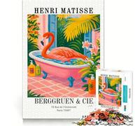 Henri Matisse Flamingo Bathing Art Print 1000 Pieces Jigsaw Puzzles for Adults Focus Train Fade Resist Home Enjoyable Santa Present (38x52cm)