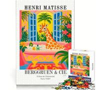 Henri Matisse Giraffe Bathing Art Print 1000 Piece Jigsaw Puzzles for Teenagers Jigsaw Mental Skill Clear Color Enjoyable Challenge Home Decor (38x52cm)