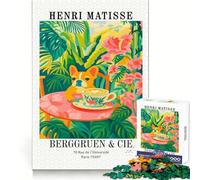 Henri Matisse Inspired Dog Cafe Art 1000 Piece Jigsaw Puzzles for Adults Jigsaw Brain Think Pastime Game Real Challenge Xmas Santa Gift (50x75cm)