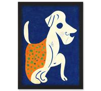 Henri Matisse Inspired White Dog With Polka Dot Orange Coat Artwork Framed Wall Art Print A4 Artery8 Black One Size