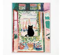 Henri Matisse Oil Paintings on Canvas Wall Art Matisse Famous Open Window Black Cat Poster Funny Cat Floral Print Colorful Farmhouse Gallery Aesthetic Room Decor for Bedroom Bathroom 12x16in Unframed