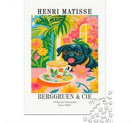 Henri Matisse Pug And Coffee Art 1000 Piece Puzzle for Adults, Relaxing Pet Lover Activity for Home Leisure 38x26cm/1000pcs