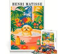 Henri Matisse Style Dog Bath Jigsaw Puzzles for Adults 1000 Pieces Creative Play True Detail Real Challenge Art Decor (38x26cm)