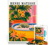 Henri Matisse Style Hedgehog Bath Adults 1000 Piece Jigsaw Puzzle Cognitive Skill Tight Connection Fun Challenge Classic Xmas Gift (38x26cm)