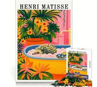 Henri Matisse Style Hedgehog Bath Adults 1000 Piece Jigsaw Puzzle Cognitive Skill Tight Connection Fun Challenge Classic Xmas Gift (38x26cm)