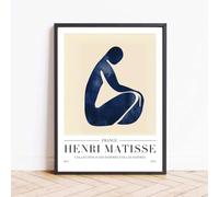 Henri Matisse Wall Art Print, Matisse Style Blue Woman Poster, Framed Bathroom Picture, Matisse Wall Art Aesthetic Room Decor for Bedroom Kitchen, Navy Blue Modern Home Decor (A3 - PRINT (Unframed))