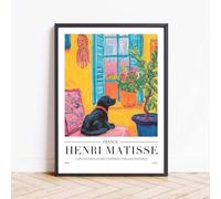 Henri Matisse Wall Art Prints, Matisse Open Window Dog Poster, Framed Matisse Print, Matisse Wall Gallery Aesthetic Home Decor, Colourful Modern Kitchen Picture (A3 - FRAMED (Black))