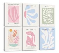 Henri Matisse Wall Art Prints Pink Blue Canvas Wall Decor Aesthetic Pictures Wall Art Danish Pastel Painting Henri Matisse Poster Trendy Artwork for Bedroom 12x16 Inch Wrapped Canvas Set of 6