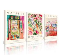 Henri Matisse Wall Art Prints Set of 3 Matisse Wall Decor Aesthetic Canvas Poster Colorful Abstract Pink Picture Vintage Flower Art Exhibition Posters for Room Bedroom 16x24x3 Inch Wrapped Canvas