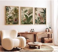 Henri Rousseau Floral Set of 3 Floral Posters Boho Floral Wall Print Botanical Art Tropical Decor - 3x A3 Canvas - Triptych mounted on pine frames readu to hang BensArt Triptych set 3 Three Stretched
