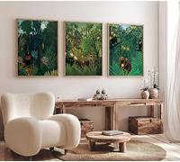 Henri Rousseau Set of 3 Posters Henri Rousseau Wall Print Tropical Decor Floral Wall Art Jungle - 3x A3 Poster - Triptych rolled in tubes BensArt Triptych set 3 Three Stretched Mounted Multi Panel Wa