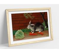 Henri Rousseau The Rabbits Meal Framed Wall Art Print Picture - A4 - Light Oak Frame