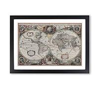 Henricus Hondius II-Vintage World Map Framed Print | A2 Oak Framed Wall Art | Ready to Hang | Classic Map Picture | Living Room Bedroom Lounge Office