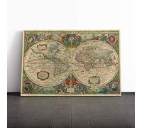 Henricus Hondius II-Vintage World Map Vol.3 Canvas Print | Gallery Wrapped 30mm Frame Wall Art | 30x20 inches | Ready to Hang | Classic Maps Picture | Living Room Bedroom Lounge Office