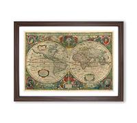 Henricus Hondius II-Vintage World Map Vol.3 Framed Print | A2 Walnut Framed Wall Art | Ready to Hang | Classic Map Picture | Living Room Bedroom Lounge Office