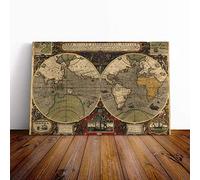 Henricus Hondius II-Vintage World Map Vol.4 Canvas Print | Gallery Wrapped 30mm Frame Wall Art | 30x20 inches | Ready to Hang | Classic Maps Picture | Living Room Bedroom Lounge Office