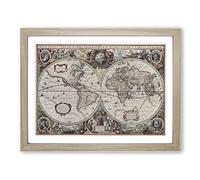 Henricus Hondius II World Map Vintage Framed Print | A2 Oak Framed Wall Art | Ready to Hang | Classic Map Picture | Living Room Bedroom Lounge Office