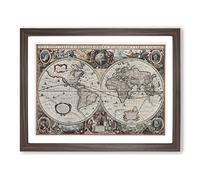 Henricus Hondius II World Map Vintage Framed Print | A4 Walnut Framed Wall Art | Ready to Hang | Classic Map Picture | Living Room Bedroom Lounge Office
