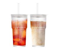 Henrrida 2 PCS 600ml Glass Cups with Lids and Straws,Iced Coffee Cup,Transparent Sealed Glass with Straw and Lid, Cocktail, Matcha Glass,Smoothie Cup 20 OZ
