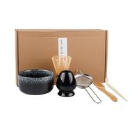 Henrrida 6PCS Matcha Whisk Set, Black, Ceramics, Matcha Kit, 13 OZ, Matcha Tea Ceremony