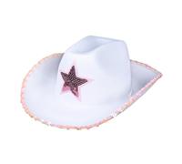 Henrrida White Cowboy Hat with Sequins Cowgirl Hat Suitable for Show Costumes, Theme Parties or Dress Up White