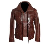 Henry Brown Men's Safari Style Double Collar Classic Smart Casual Designer Vintage Real Soft Lambskin Leather Fashion Jacket (M)