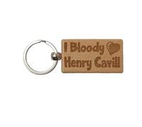 Henry Cavill Keyring Gift - I Bloody Love - Engraved Wooden Superman Movie Star Fan Fun Cute Present