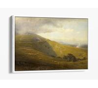 Henry George Hine, A View on the South Downs Canvas Floater Frame Print Picture Art - White Frame 30 inch wide x 20 inch high