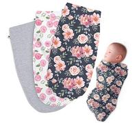 Henry Hunter Baby Swaddle | The Simple Swaddles for Newborn | Soft Stretchy Swaddle and Comfortable Cotton Swaddle Blanket 0-3 Months, Pack of 3 (Garden | Rose | Light Heather)