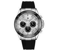 Henry Jay Men's Aquamaster Quartz Chronograph Watch Screw Down Crown Luminous Hands, Black Rubber Band 42mm Case Date Water Resistance in Silver Henry Jay Silver One Size