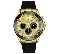 Henry Jay Men's Aquamaster Quartz Chronograph Watch Screw Down Crown Luminous Hands, Black Rubber Band 42mm Case Date Water Resistance in Gold Henry Jay Gold One Size