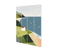Henry Rivers House On The Cliff Plaque Blue/green/white (59Cm X 40Cm)