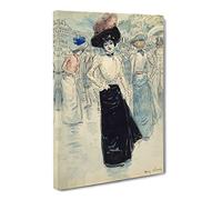 Henry Somm Woman On Paris Street Canvas Print | Gallery Wrapped 30mm Frame Wall Art | 24x16 inches | Ready to Hang | Classic Cityscape Picture | Living Room Bedroom Lounge Office