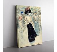 Henry Somm Woman On Paris Street Classic Painting Canvas Wall Art Print Ready to Hang, Framed Picture for Living Room Bedroom Home Office Décor, 50x35 cm (20x14 Inch)